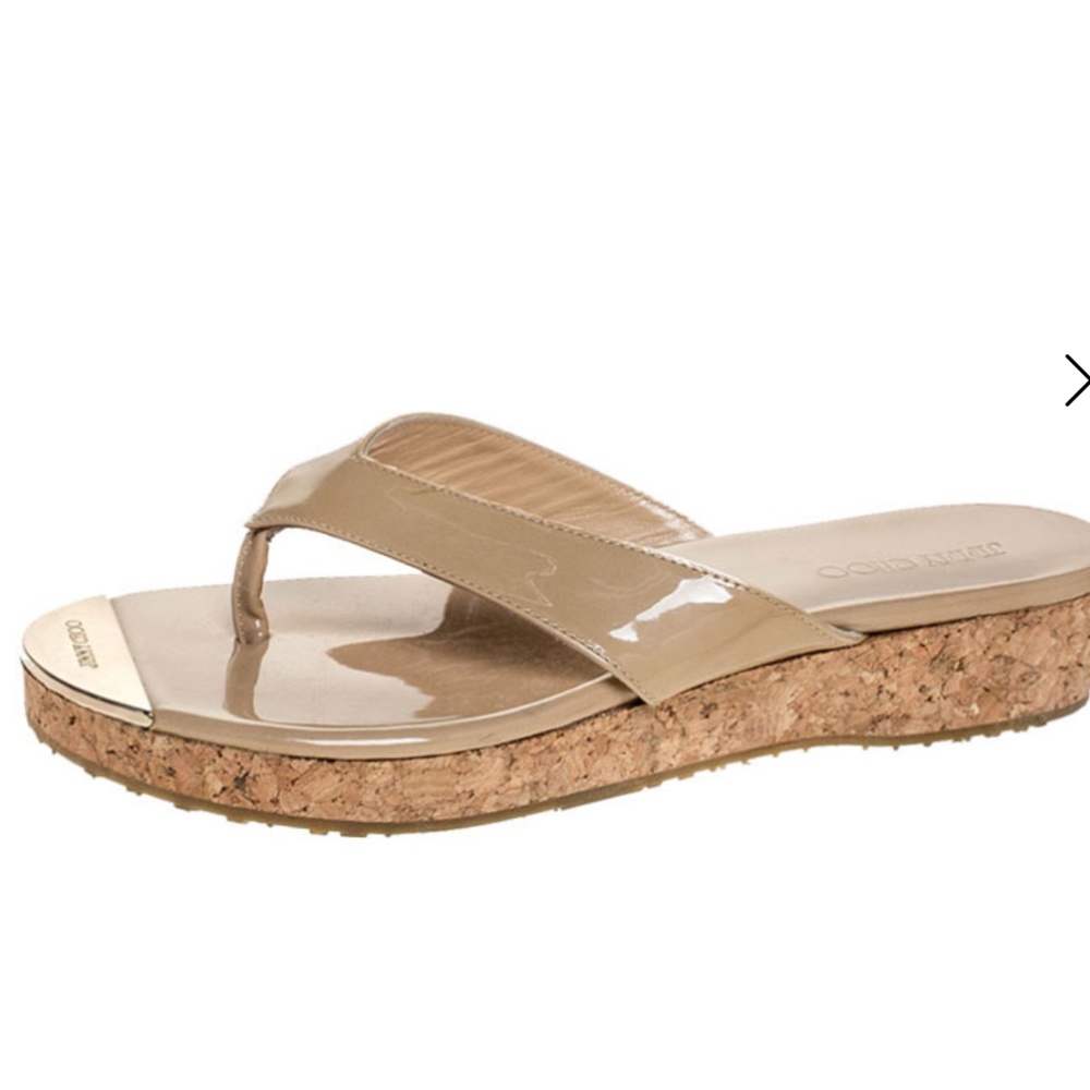 Jimmy Choo Patent Leather Flip Flop Sandals Cork